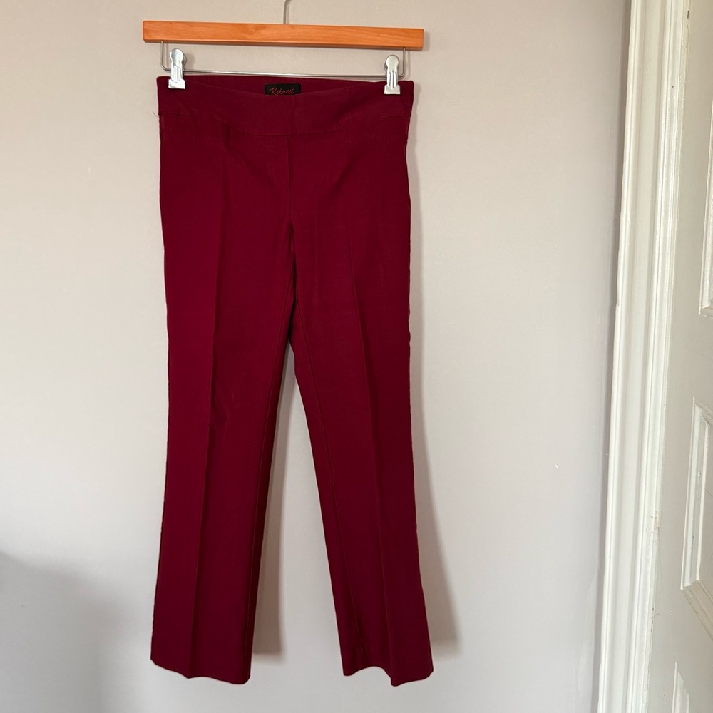Elegant Burgundy Straight Leg Stretch Trousers Pants size 4P